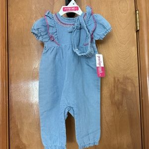 6/9 months one piece short sleeve denim look with matching bow headband